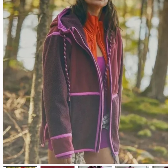 Free People Jackets & Blazers - Free People Polar Plunge Fleece Jacket Ski Snow Hoodie Oversized Red Pink NEW